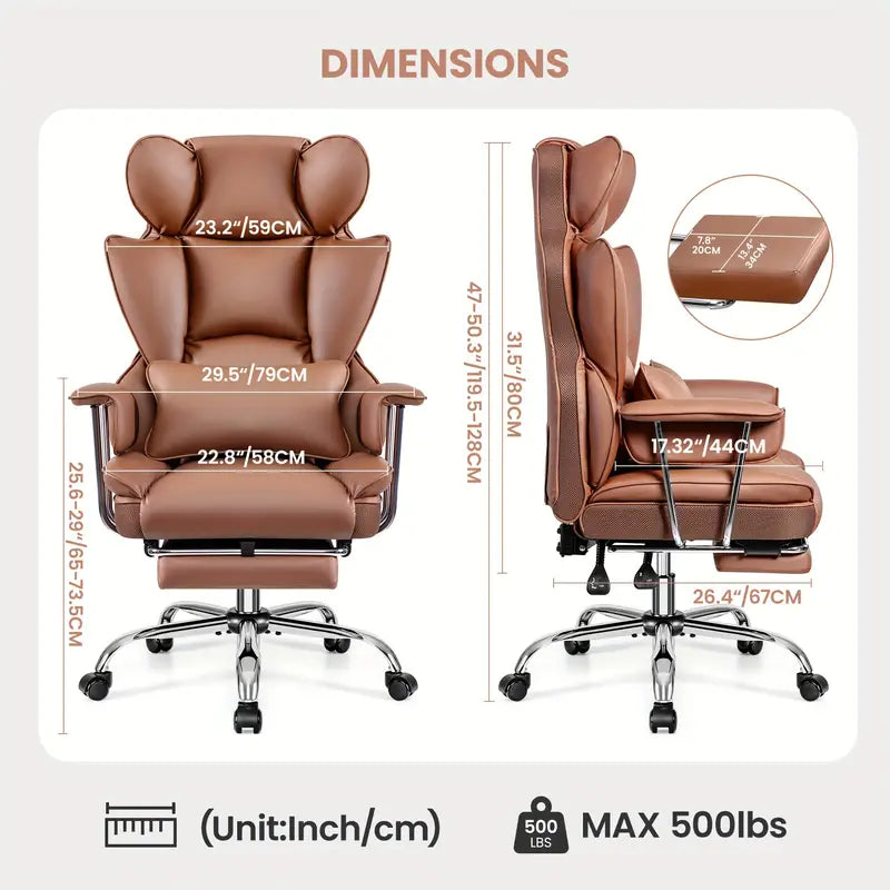 Oversized Padded Leather Swivel Office Recliner